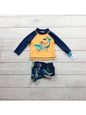Carter's Shark Rash Guard Swim Trunk Set UPF 50+ Sun Protection NWT  3-6 Months